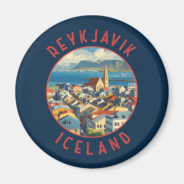 Aimant Reykjavík Islande Cercle retro désorganisé (Devant)