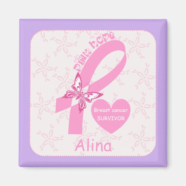 Aimant Ribbon rose Survivant du cancer du sein et bordure (Devant)