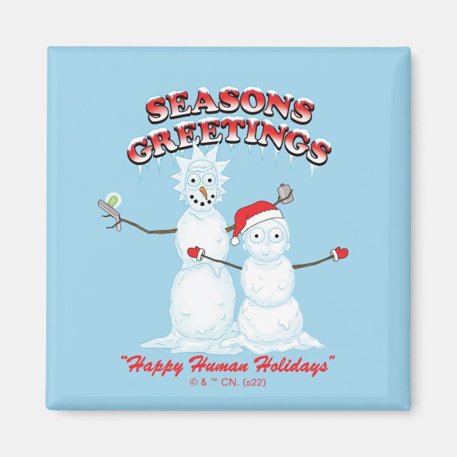 Aimant Rick et Morty | Bonnes Fêtes de snowmen (Devant)