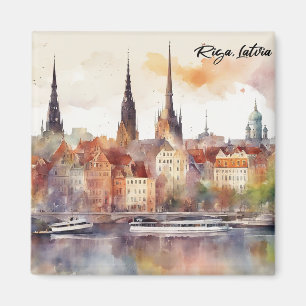 Aimant Riga Lettonie couleur aquarelle Ville Vue