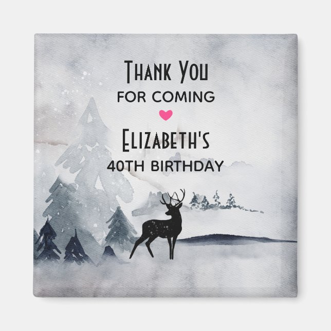 Aimant Rinde d'hiver Aquarelle gris rustique Anniversaire (Devant)