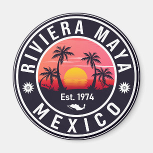 Aimant Riviera Maya Mexico Retro Sunset Souvenirs Palm