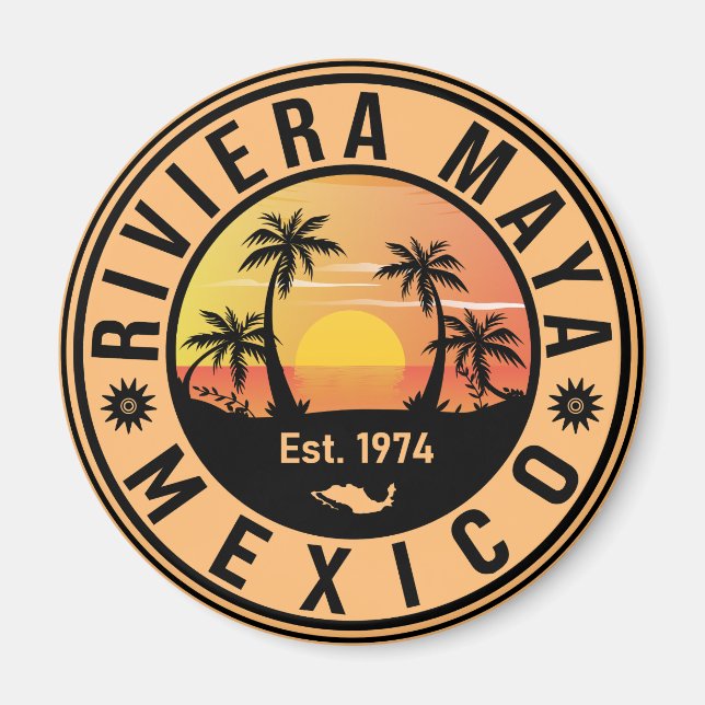 Aimant Riviera Maya Mexico Retro Sunset Souvenirs Palm (Devant)