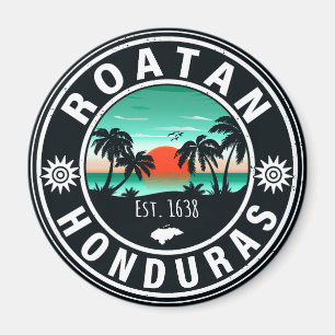 Aimant Roatán Honduras Island Retro Sunset Souvenirs 80s