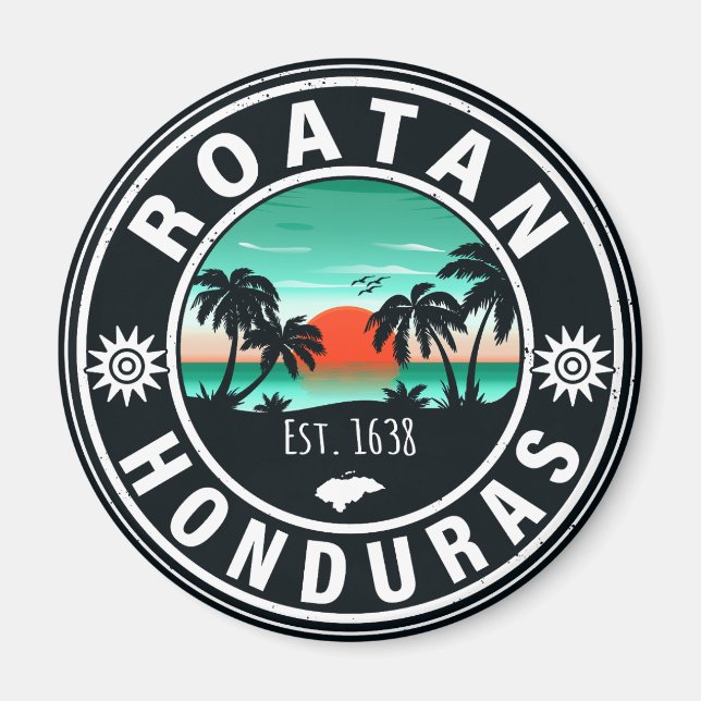 Aimant Roatán Honduras Island Retro Sunset Souvenirs 80s (Devant)