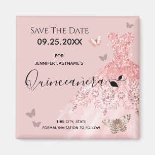 Aimant Robe argentée et rose Quinceanera Enregistrer la d