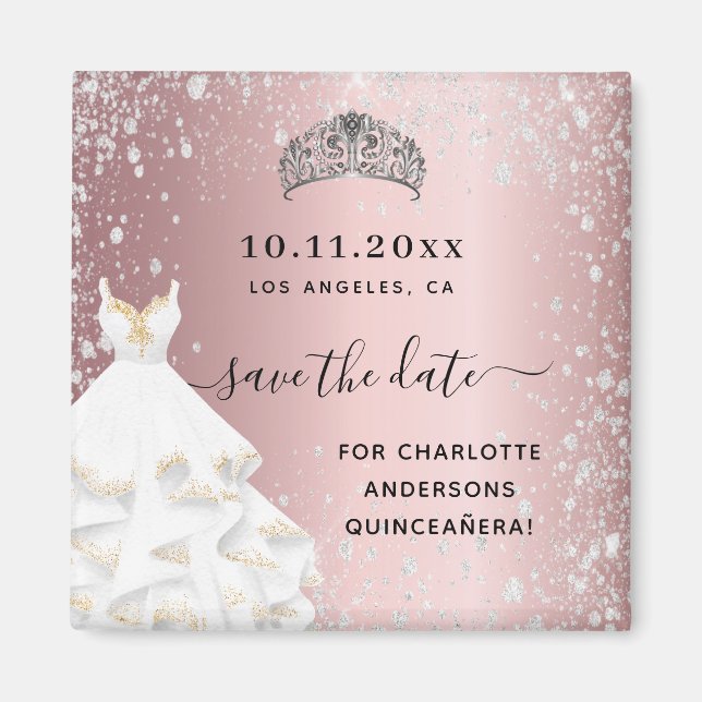 Aimant Robe de parties scintillant rose vif Quinceanera e (Devant)
