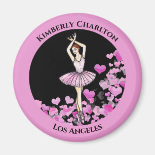 Aimant Robe rose Ballerina avec Coeurs Arrière - plan noi