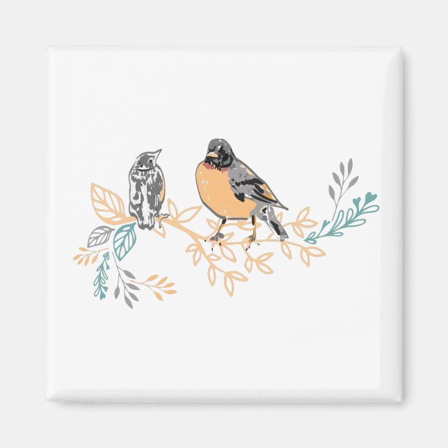 Aimant Robin Chanson Oiseaux Mère Bébé (Devant)
