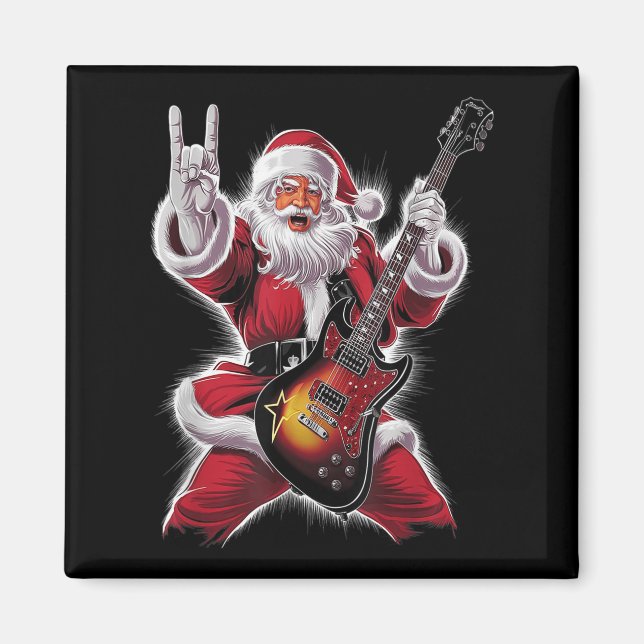 Aimant Rock &amp; Roll Christmas Santa Claus Guitar Playe (Devant)