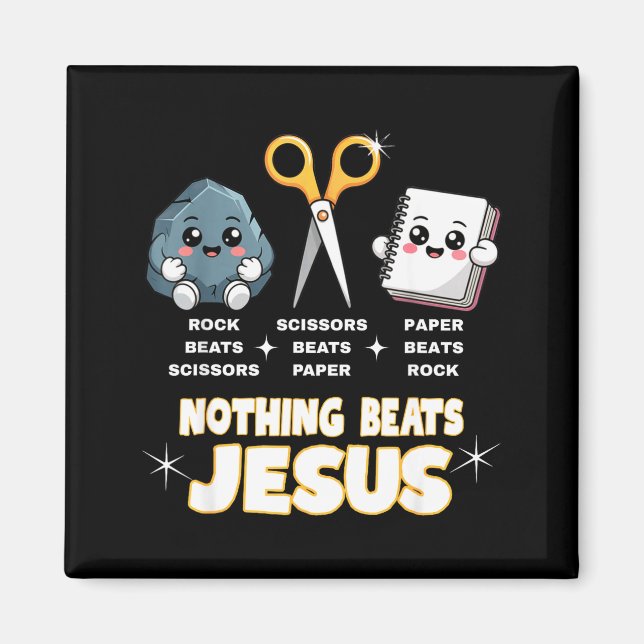 Aimant Rock Paper Scissors But Nothing Beats Jesus Funny  (Devant)