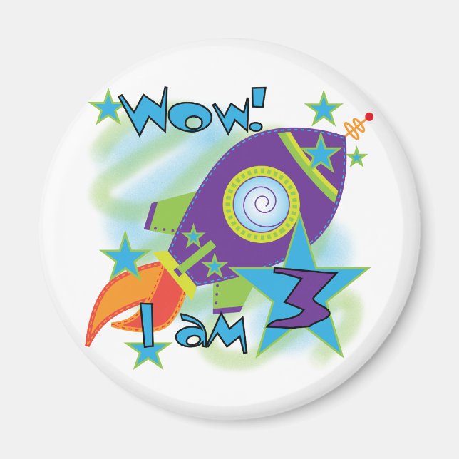 Aimant Rocket Ship 3e Anniversaire T-shirts et cadeaux (Devant)