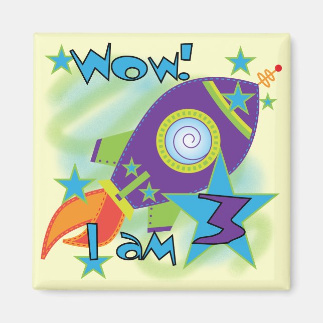 Aimant Rocket Ship 3e Anniversaire T-shirts et cadeaux (Devant)