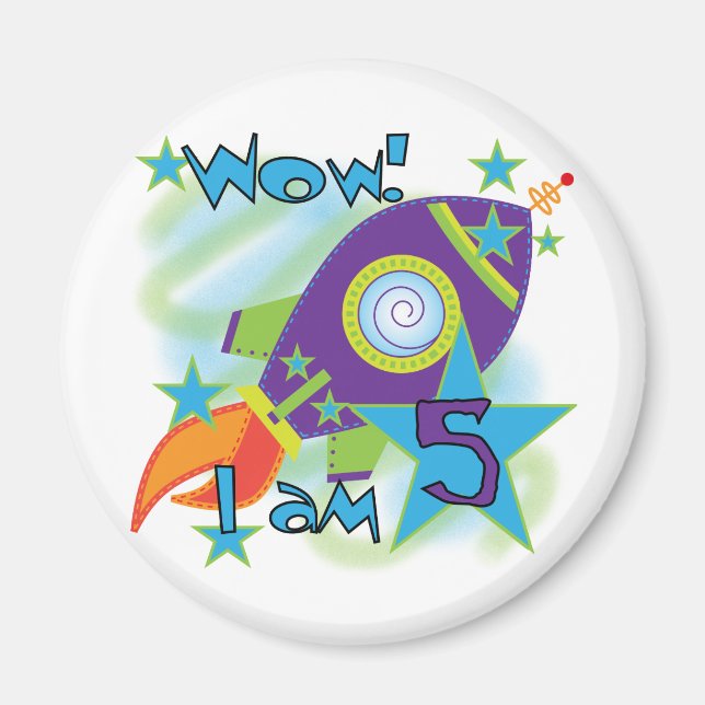 Aimant Rocket Ship 5e Anniversaire T-shirts et cadeaux (Devant)