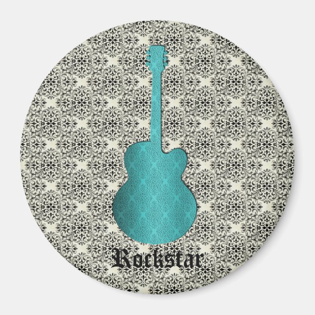 Aimant Rockstar Damask Guitar Magnet, Turquoise (Devant)