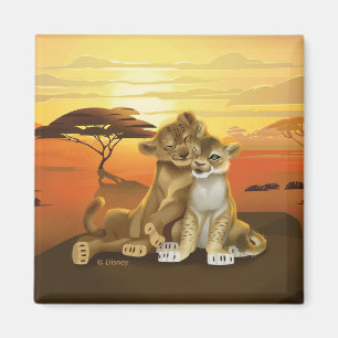 Aimant Roi Lion  Simba et Nala au coucher du soleil