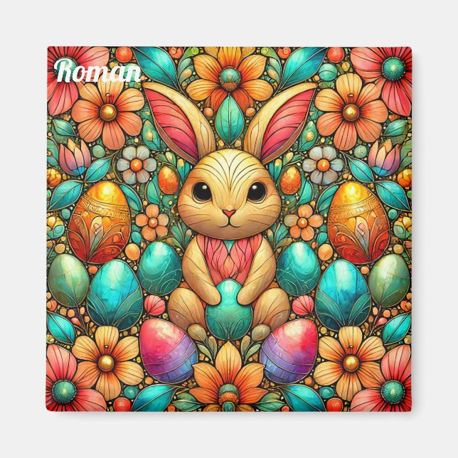 Aimant ROMAN ~ Lapin de Pâques et Oeufs ~ ~ (Devant)