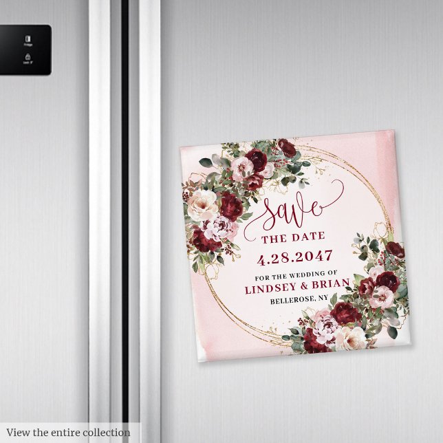 Aimant Romantic Boho Marsala Blush Gold Floral Save Date (Romantic Boho Marsala Blush Gold Floral Save the Date Magnet

)