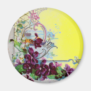 Aimant ROMANTICA Motifs Floraux Avec Pensées Violet Jaune