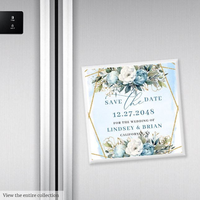 Aimant Romantique Bohème Bleu Et Blanc Pivoines Étape De  (Romantic Blue And White Peonies Save The Date Magnet

)