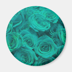 Aimant Romantique élégant turquoise - roses verts