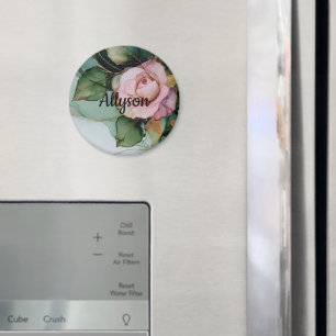 Aimant Romantique rose florale rose blush or rose saumoné