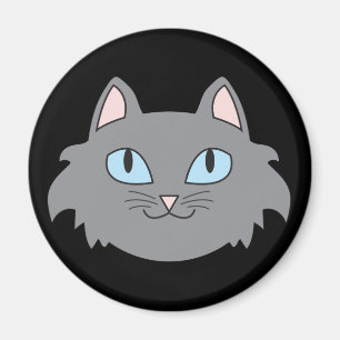 Aimant rond de chat à long-haïr gris