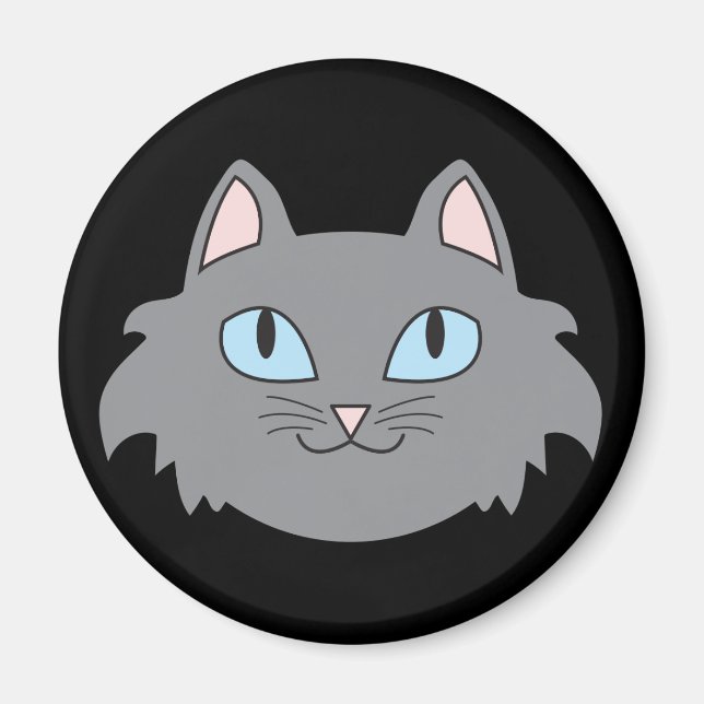 Aimant rond de chat à long-haïr gris (Devant)