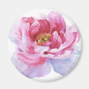 Aimant rond de pivoine rose