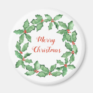 Aimant rond Holly Wreath de Noël personnalisé