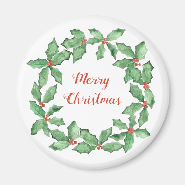 Aimant rond Holly Wreath de Noël personnalisé (Devant)