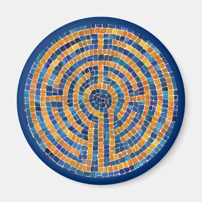Aimant rond LABYRINTH IV - Bleu (Devant)