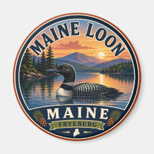 Aimant Rond Maine Loon Fryeburg Maine