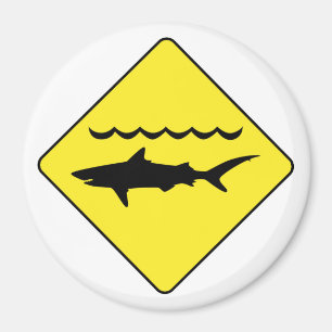 Aimant rond, panneau jaune "requins avertisseurs"