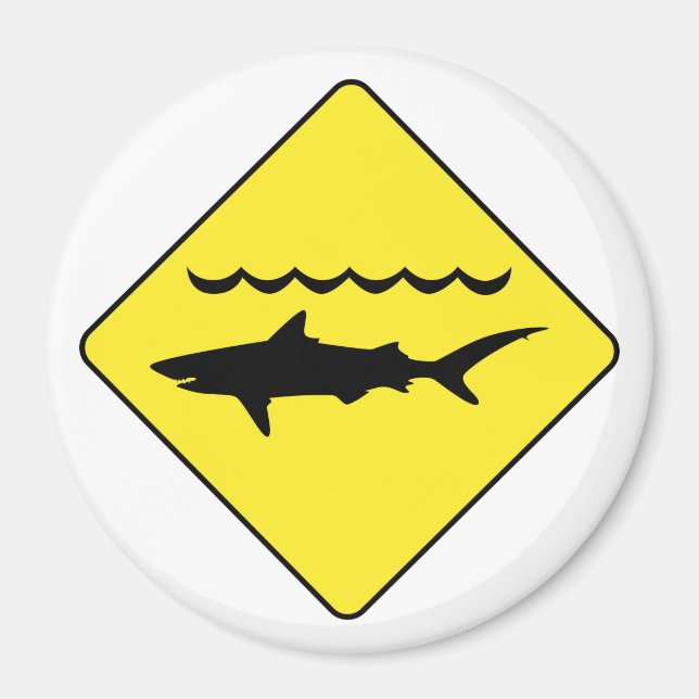 Aimant rond, panneau jaune "requins avertisseurs" (Devant)