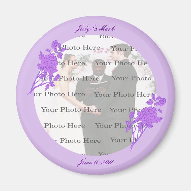 Aimant rond personnalisé à fleurs violettes (Devant)
