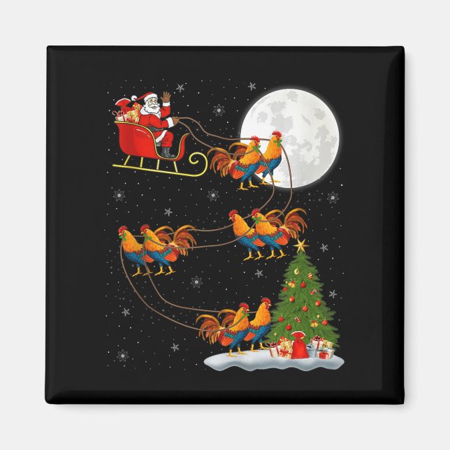 Aimant Rooster Chickens Santa Sleigh Flying Funny Magical (Devant)