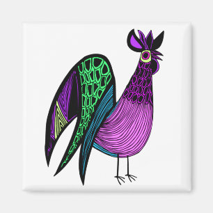 Aimant Rooster d'art populaire violet