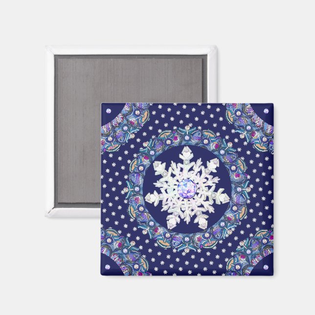 Aimant Rosace bleue et flocon de neige (Recto/Verso)