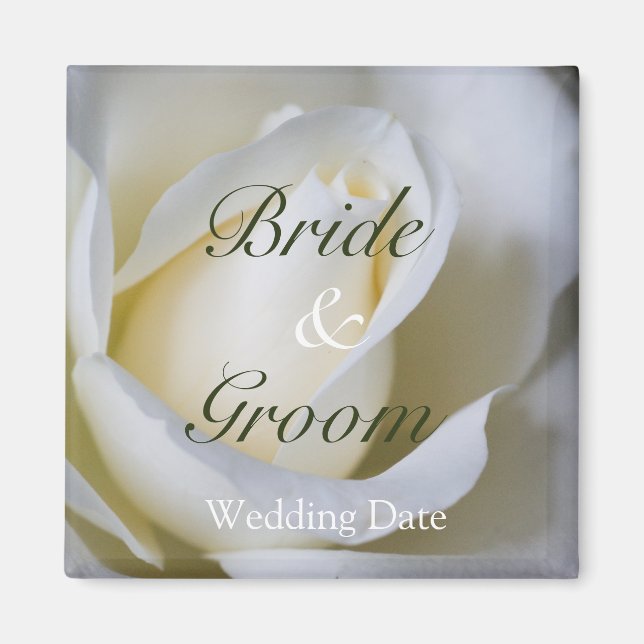 Aimant Rose blanche ・ Enregistrer l'aimant de date (Devant)