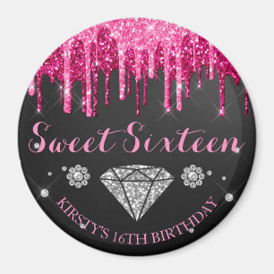 Aimant Rose Chaud Pailleté Dégoulinant Diamant Sweet Sixt