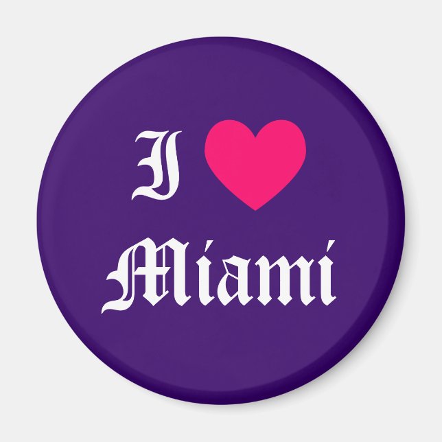 Aimant Rose et blanc pourpre J'aime Miami (Devant)