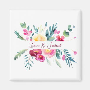 Aimant Rose et fuchsia floral personnalisé aquarelle Mari