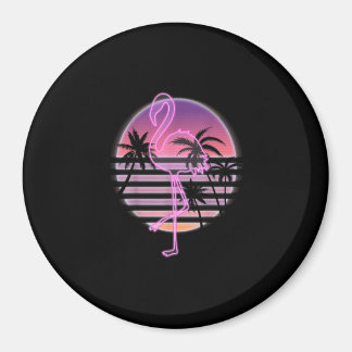 Aimant Rose Flamingo On Retro Sunset With Palm Trees