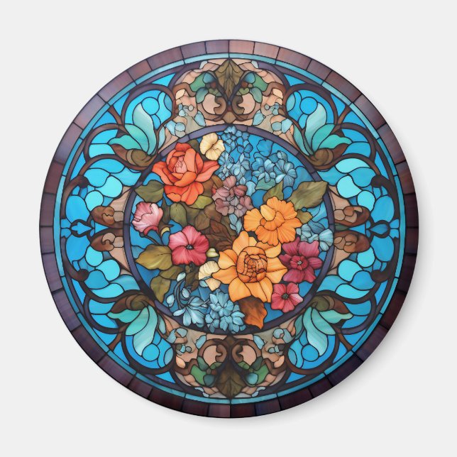 Aimant Rose Floral Faux Stained-Glass (Devant)