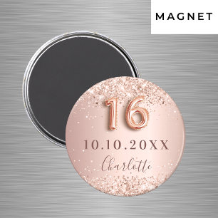 Aimant Rose gold blush pailleté save the date 16 ans
