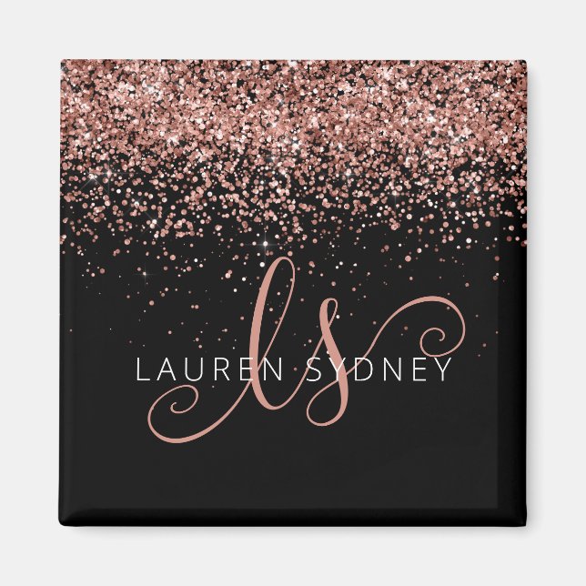 Aimant Rose Gold Blush Pink Parties scintillant Glam Nom  (Devant)