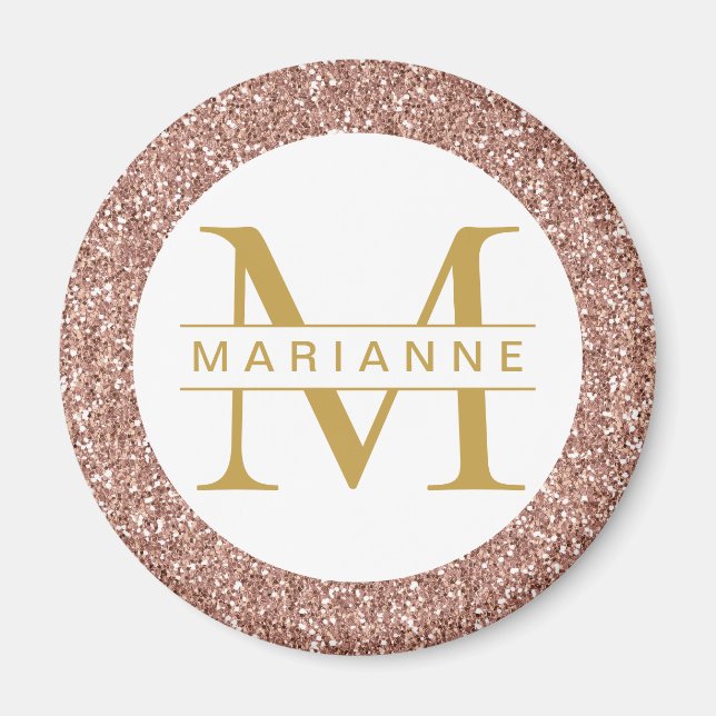 Aimant Rose Gold Parties scintillant Nom du monogramme Pe (Devant)