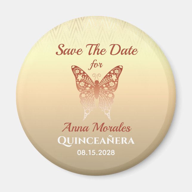 Aimant Rose Gold Quinceanera Enregistrer l'aimant de date (Devant)