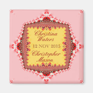 Aimant Rose Jaune Rouge Satin+Dentelle Mariage Faveurs Ma